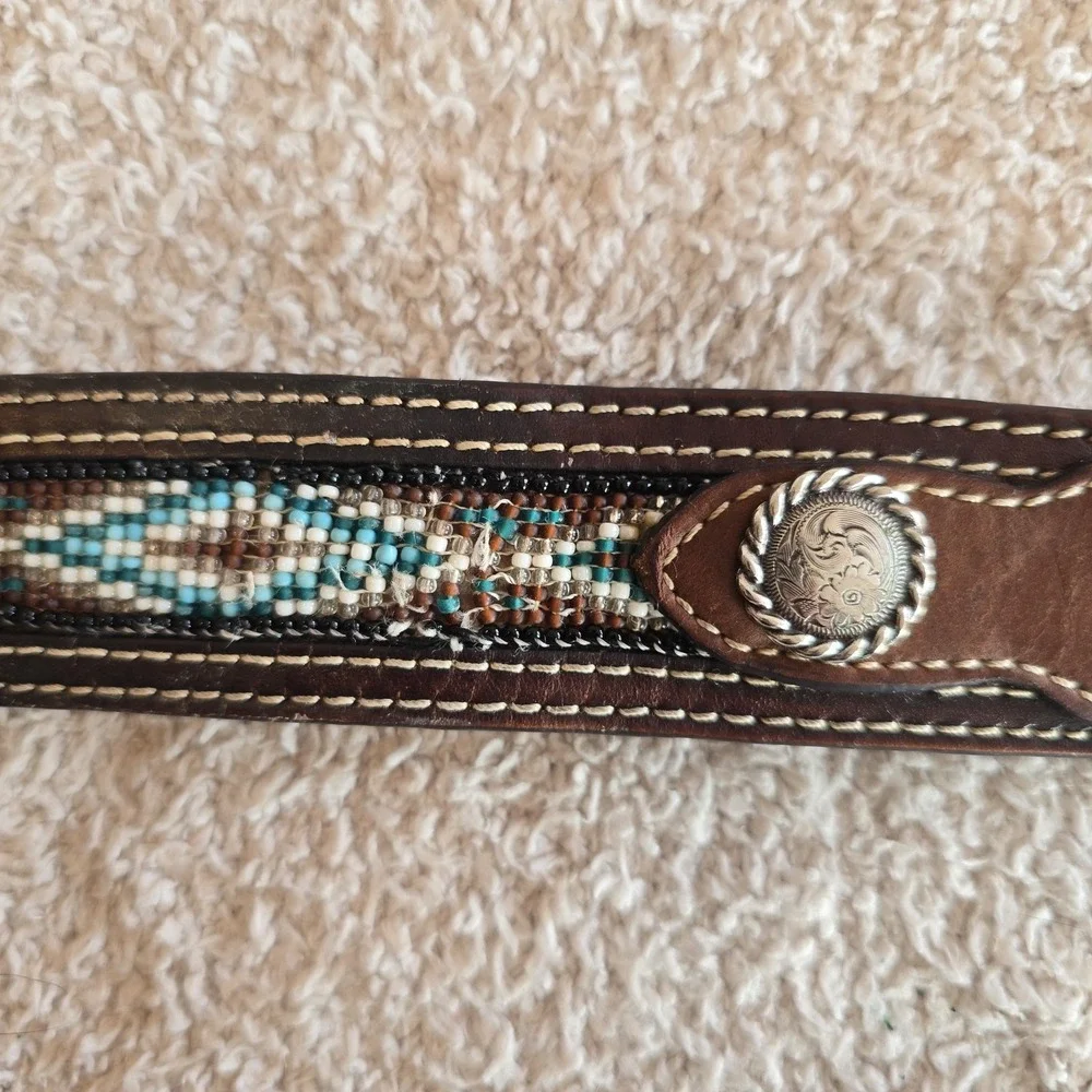 NOCONA Belt Co Unisex Sz 40 Western Beaded Leather Silver Buckle Belt Rodeo